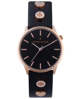 Thom Olson - Women's Black Leather Strap Watch 34mm