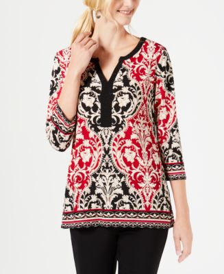 JM Collection Petites JM Collection Petite Embellished Printed Tunic ...