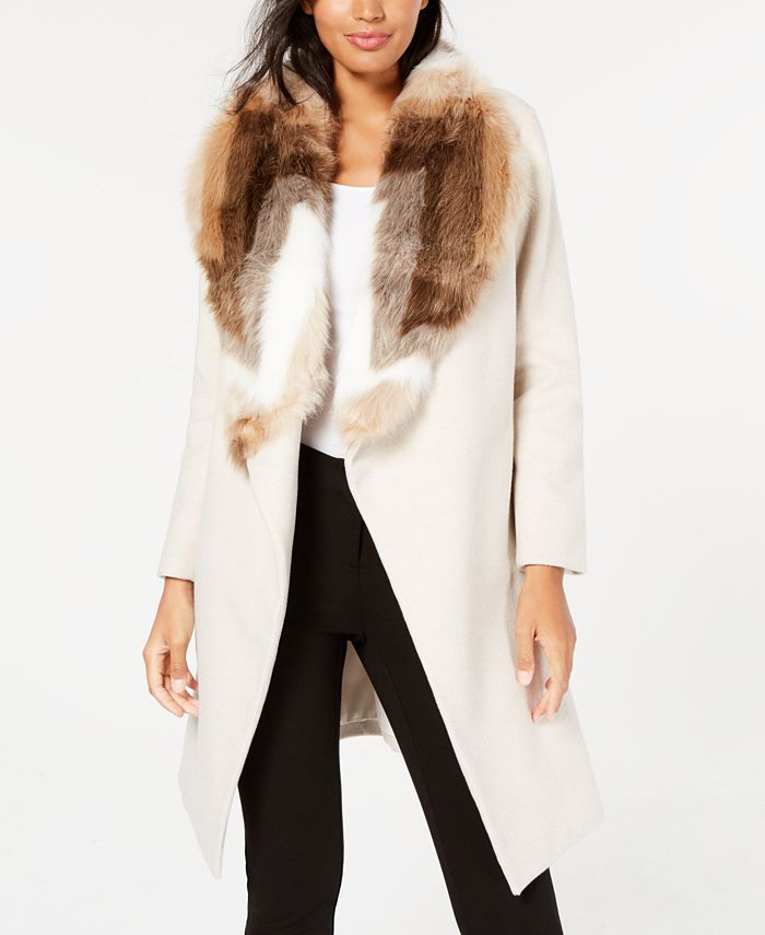 Alfani Faux-Fur Collar Belted Coat, Created for Macy's - Macy's