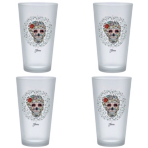 Fiesta Skull and Vine Sugar 16-Ounce Frosted Tapered Cooler Glass Set of 4