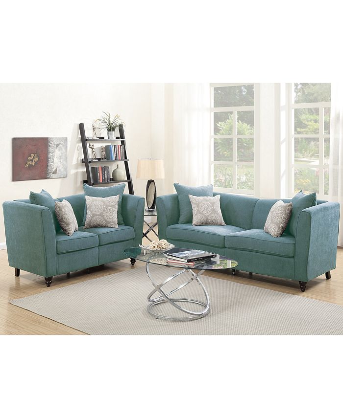 Poundex Bobkona Obert Velveteen Microfabric 2Piece Sofa And Loveseat