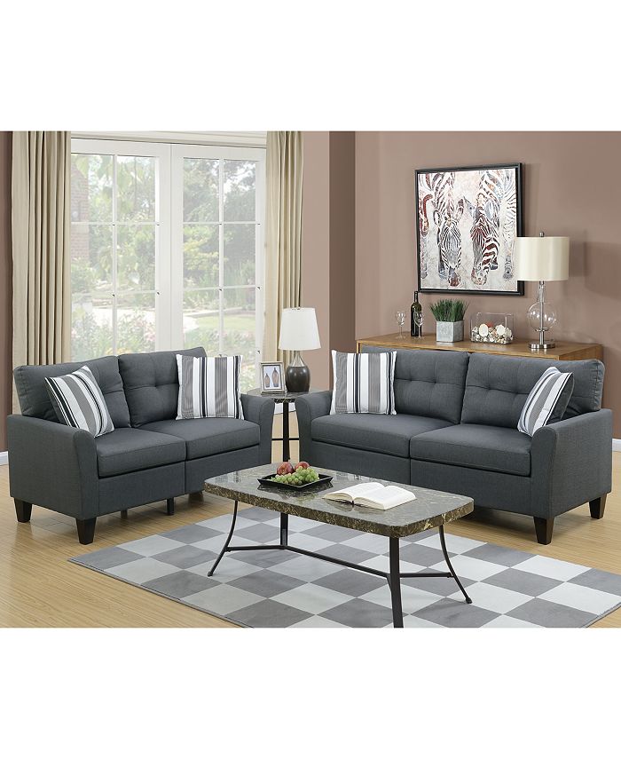 Poundex Bobkona Dreka Glossy Polyfabric 2Piece Sofa And Loveseat Set