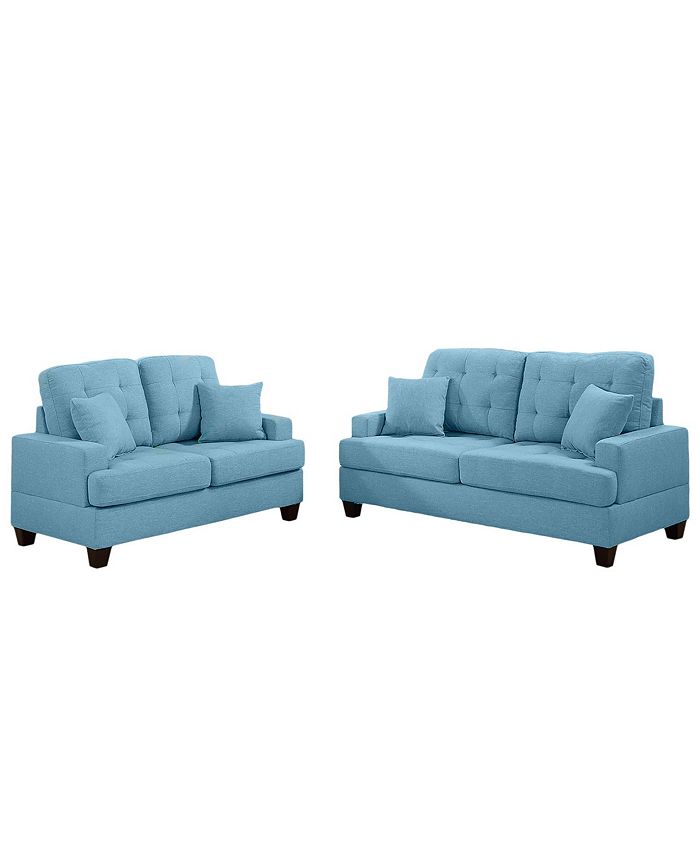 Poundex Bobkona Spencer LinenLike Polyfabric 2Piece Sofa And Loveseat