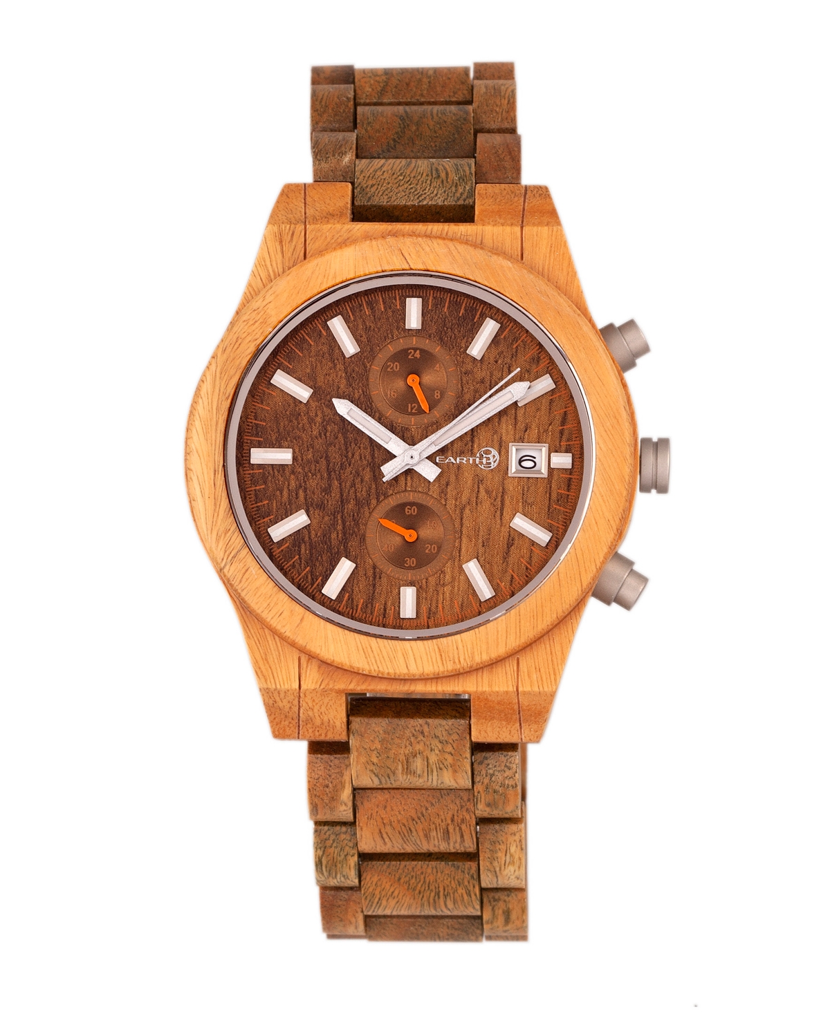 Earth Wood Castillo Wood Bracelet Watch W/Date Olive 45Mm