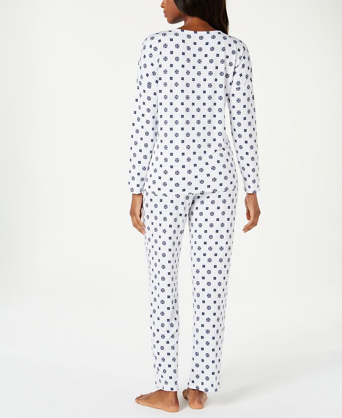 Alfani Lace-Up Printed Knit Pajama Set, Created for Macy's - Macy's