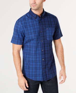 TOMMY HILFIGER MEN'S LIAM CLASSIC-FIT PIECED PLAID SHIRT, CREATED FOR MACY'S