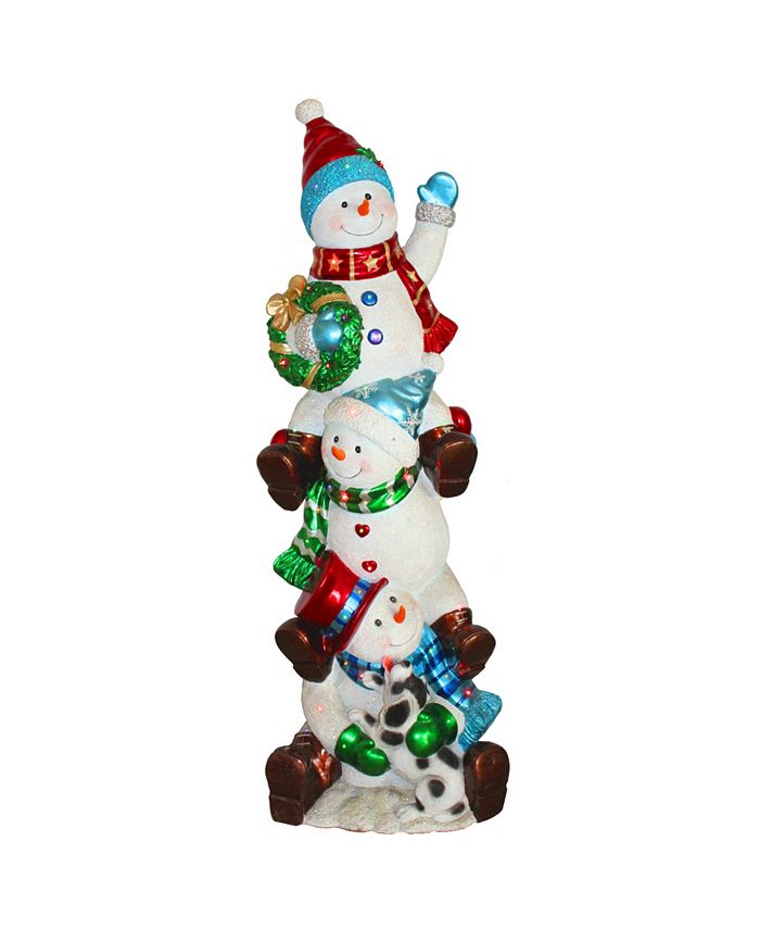 National Tree Company 60" PreLit Stacked Snowmen Decoration Macy's