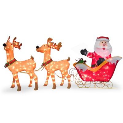 National Tree Company - 34" Santa and Reindeer with Clear Lights