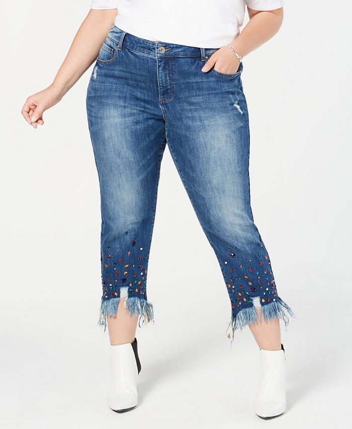 INC International Concepts I.N.C. Plus Size Studded Ankle-Length Jeans 