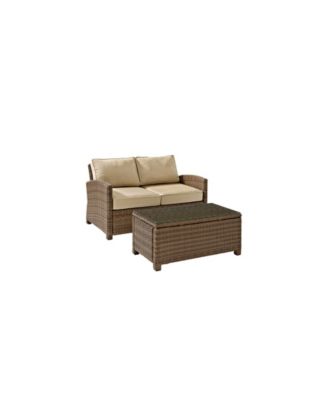 Bradenton 2 Piece Outdoor Wicker Seating Set With Cushions - Loveseat And Glass Top Table