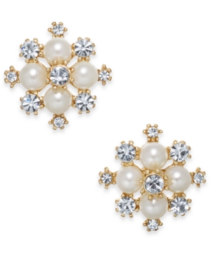 image of Charter Club Extra Small Gold-Tone Crystal & Imitation Pearl Snowflake Stud Earrings, .5