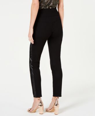 INC International Concepts I.N.C. Curvy Faux-Leather-Stripe Skinny Pants, Created for Macy's