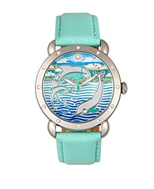 Quartz Estella Collection Silver And Turquoise Leather Watch 38Mm