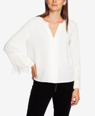 1.STATE - Cotton Fringed-Sleeve Blouse