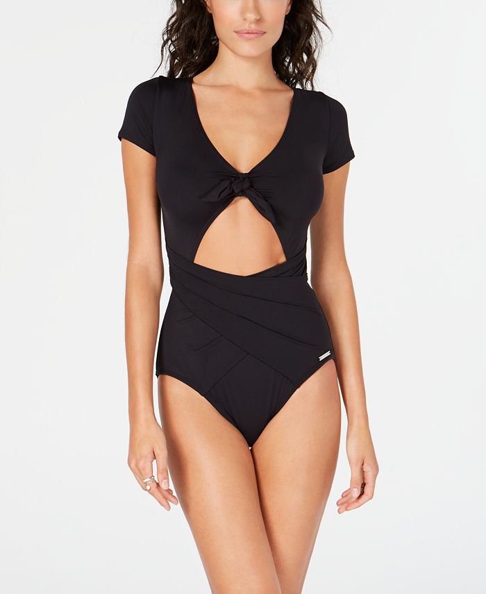 Michael Kors Cutout Short-Sleeve One-Piece Swimsuit - Macy's