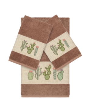 Linum Home Mila 3-pc. Embroidered Turkish Cotton Bath And Hand Towel Set Bedding In Latte