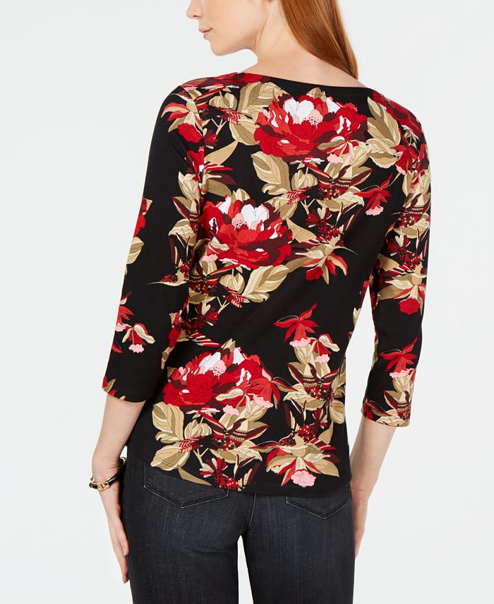 Charter Club Petite Cotton Printed Top, Created for Macy's & Reviews ...