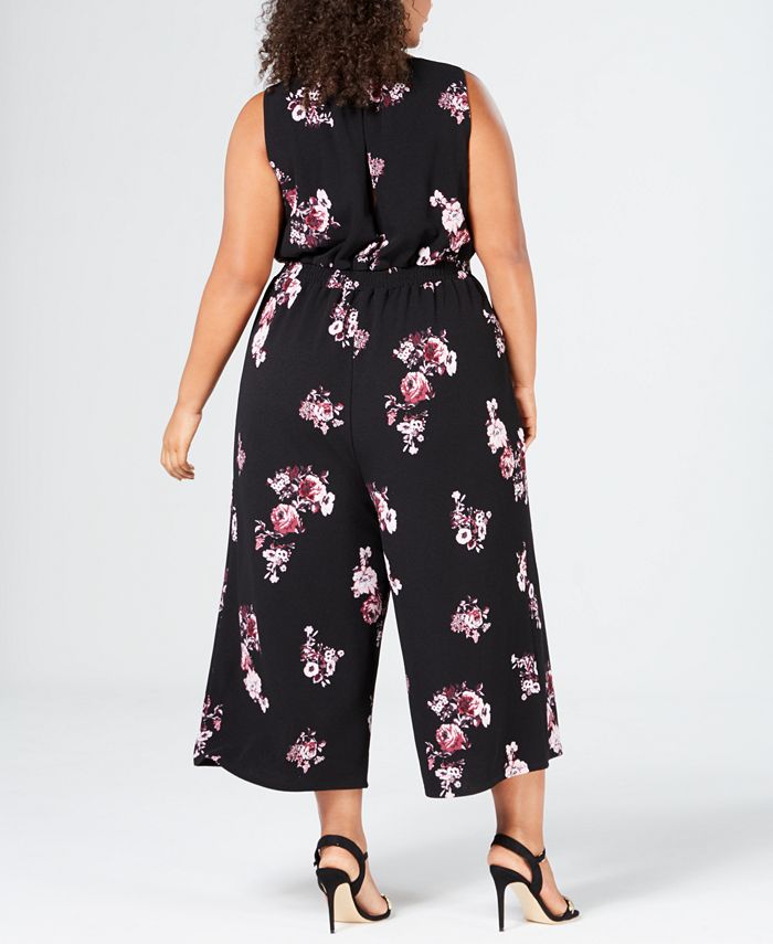 Eyeshadow Trendy Plus Size Floral-Print Knit Cropped Jumpsuit & Reviews ...