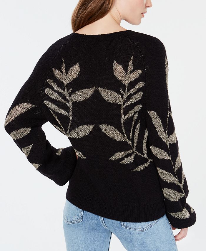 Lucky Brand Metallic Leaf-Pattern Sweater & Reviews - Tops - Women - Macy's