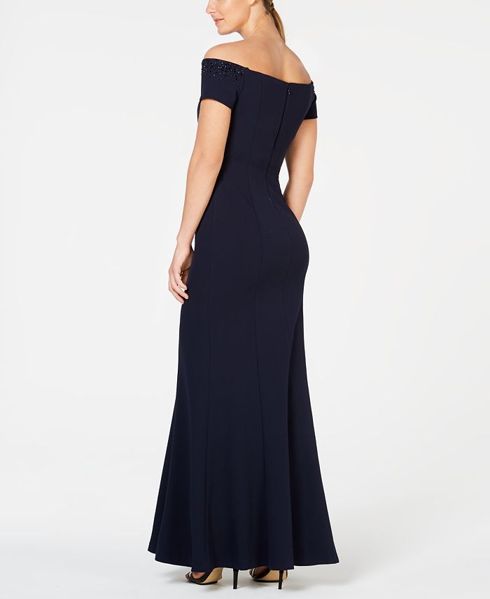 Calvin Klein Women's Off-The-Shoulder High-Low Gown BlueSize 6