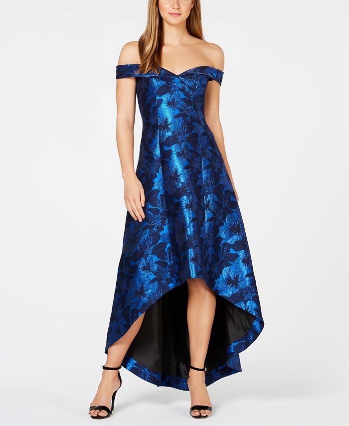 Calvin Klein Printed Off-The-Shoulder High-Low Gown - Macy's