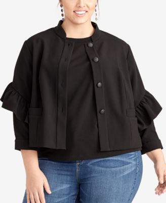 plus size ruffle denim jacket