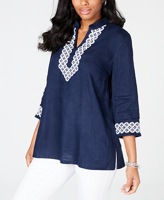 Charter Club Linen Embroidered Tunic, Created for Macy's - Macy's