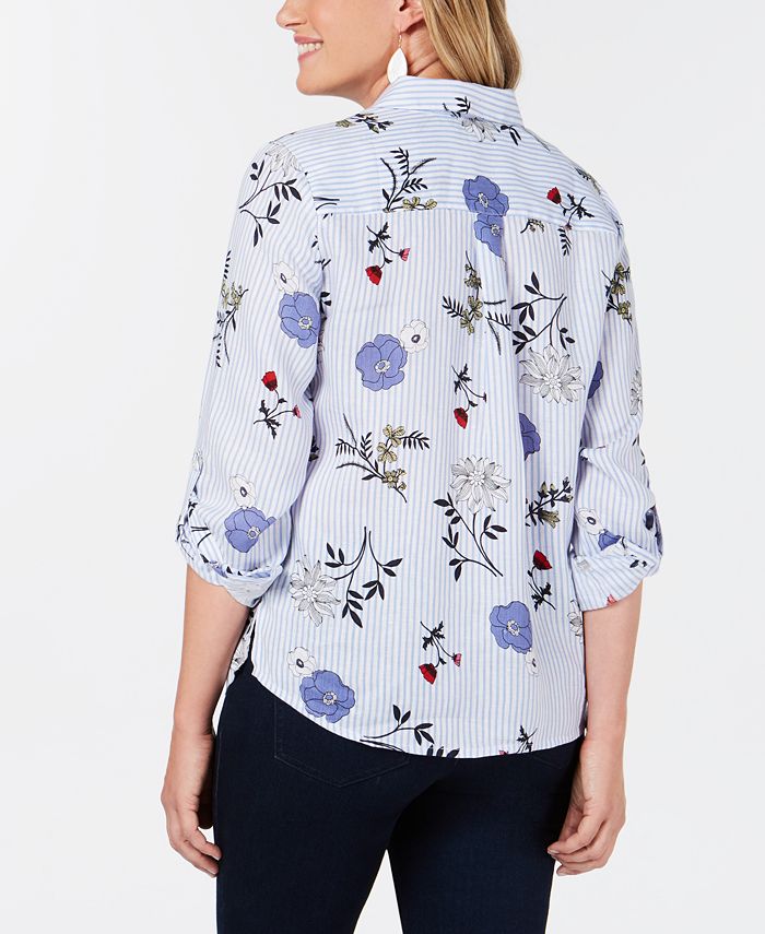Charter Club Linen Floral-Print Utility Shirt, Created for Macy's - Macy's