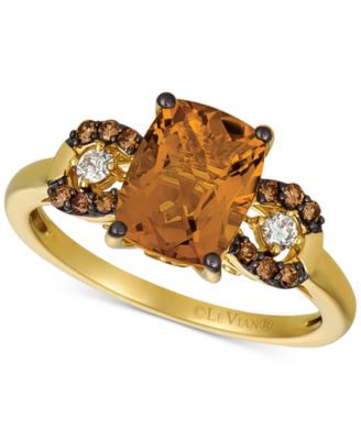 Gemstone & Diamond Ring in 14k Rose Gold or 14k Yellow Gold