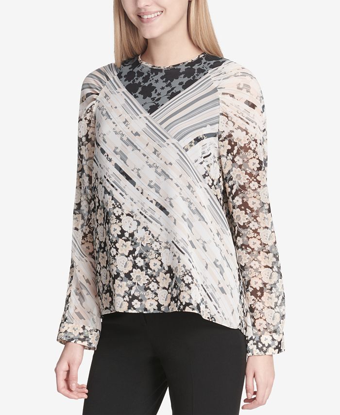 Calvin Klein Mixed Print Top Macy's