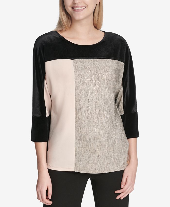 Calvin Klein MixedMedia Colorblocked Top Macy's
