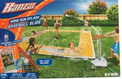 Banzai Home Run Splash Baseball Racing Slide, Bat, Inflatable Home Plate, Sprinklers