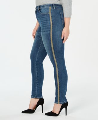 Style & Co Plus Size Metallic Side-Stripe Curvy Skinny Jeans, Created for Macy's