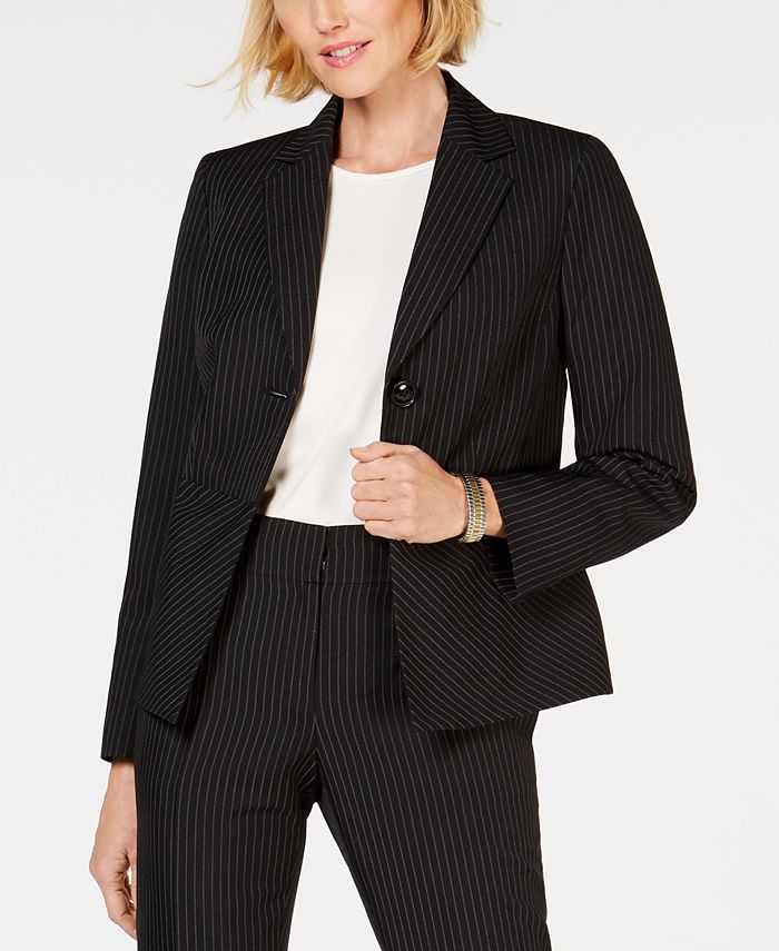 Le Suit Notch-Collar Pinstriped Pantsuit - Macy's