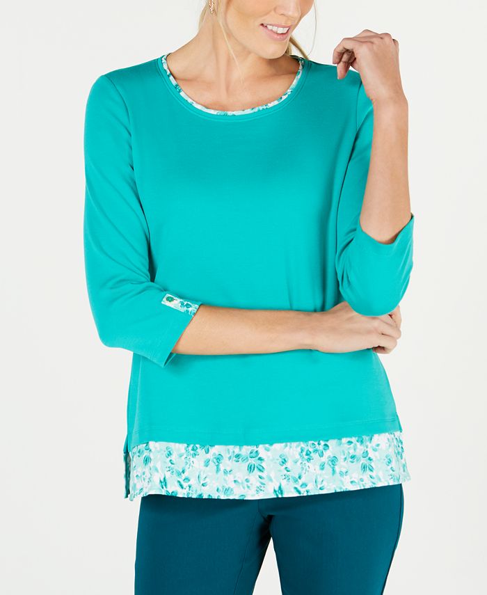 Karen Scott 3/4-Sleeve Layered-Look Top, Created for Macy's & Reviews ...