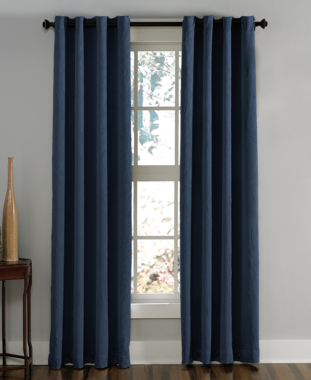Chf Lenox 50" X 132" Crushed Texture Curtain Panel In Navy
