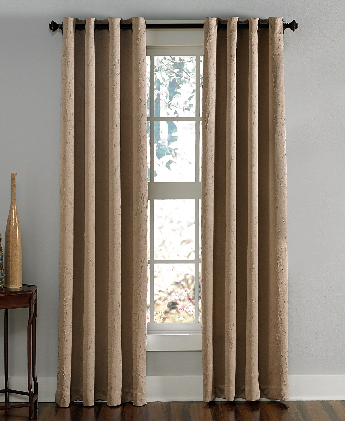 Chf Lenox 50" X 132" Crushed Texture Curtain Panel In Taupe