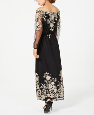 Nine West Gold-Embroidered Off-The-Shoulder Maxi Dress - Macy's