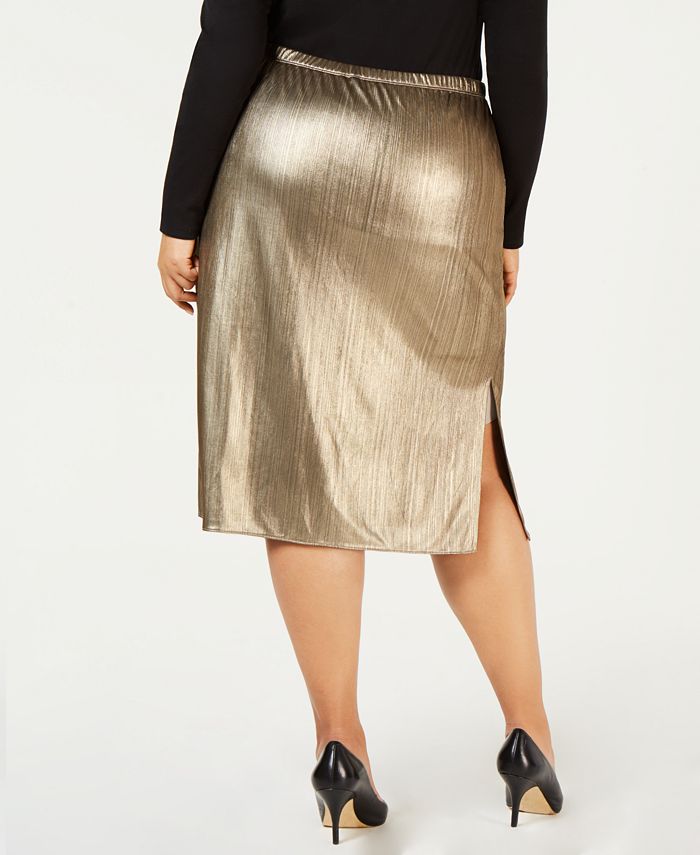 NY Collection Plus Size Metallic Pleated Midi Skirt - Macy's