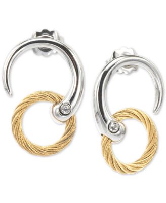 CHARRIOL - White Topaz Two-Tone Circle Cable Drop Earrings in PVD Stainless Steel and Gold-Tone