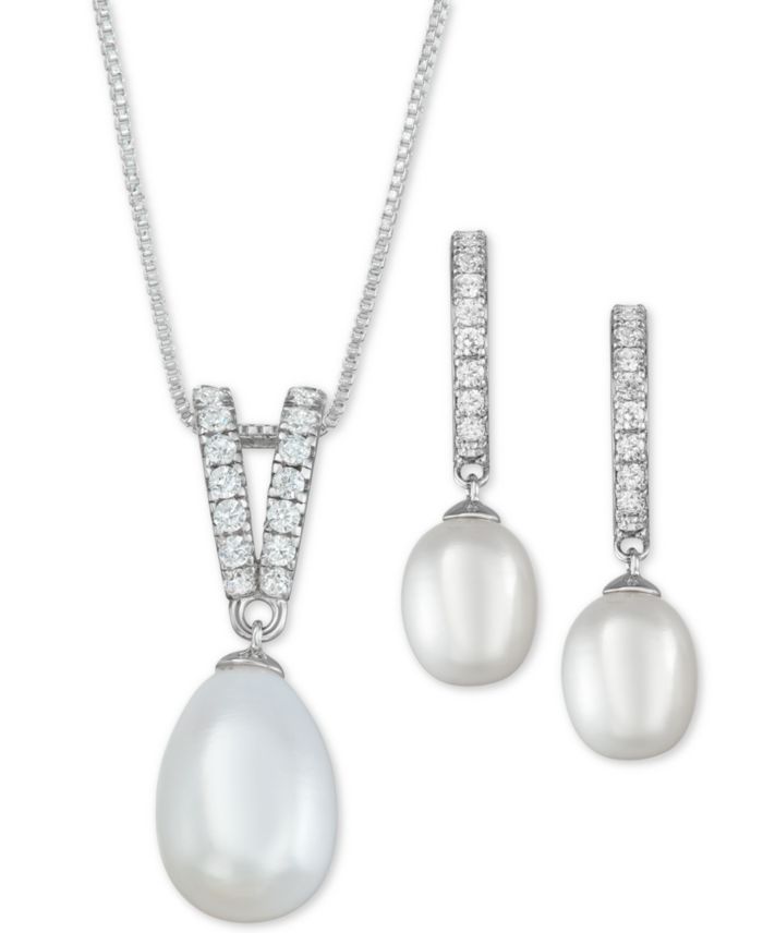 Cultured Freshwater Pearl (9 x 10mm & 7 x 9mm) & Cubic Zirconia Jewelry