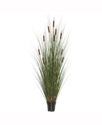 Vickerman - 24" Artificial Potted Green Straight Grass and Cattails.