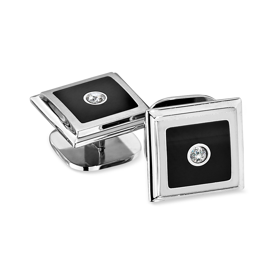 Diamond Accent and Black Enamel Mens 4 Piece Set of Stud Covers in