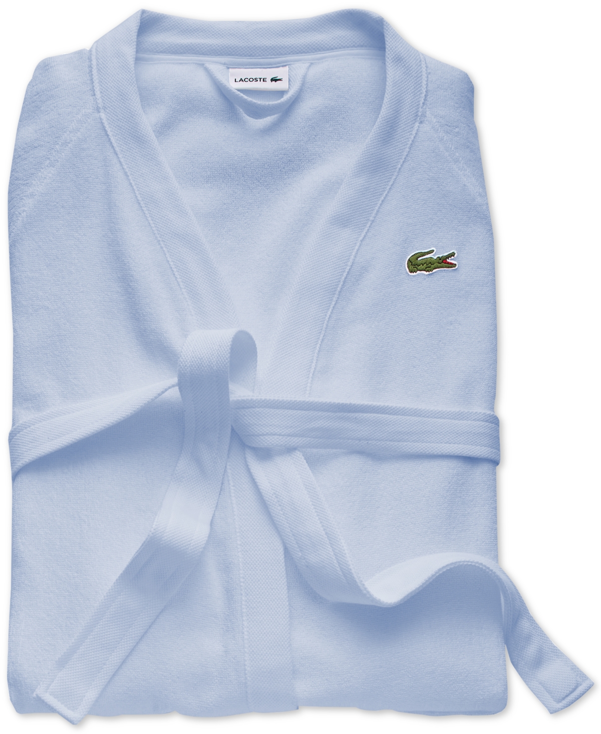 Lacoste Home Logo Patch 100% Cotton Pique Bath Robe In Sky