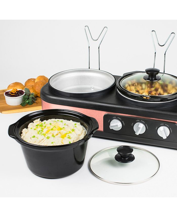 Ronco HomeCraft 3Station 2.5Quart Round Slow Cooker Buffet Copper