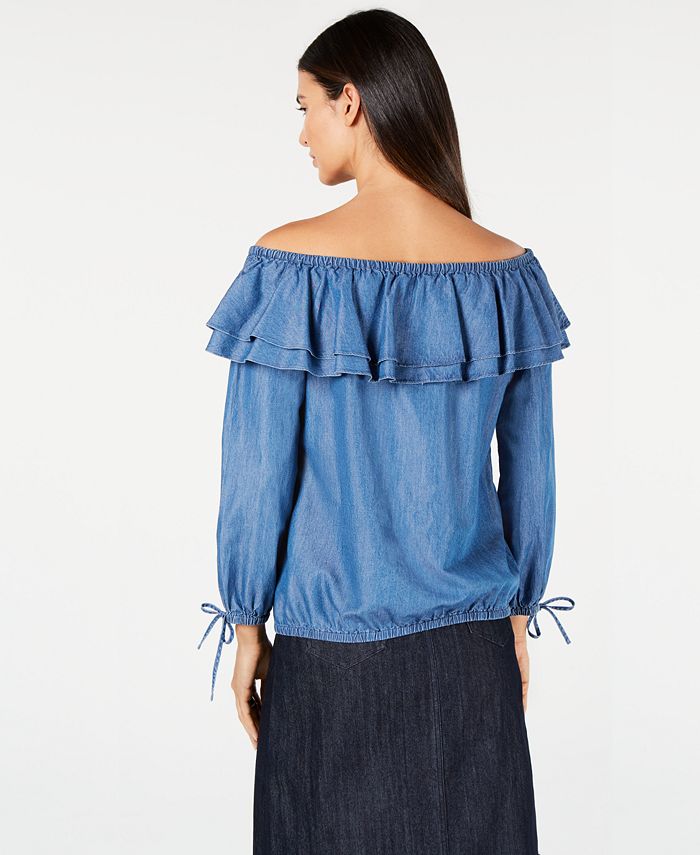Michael Kors Ruffled OffTheShoulder Denim Top Macy's