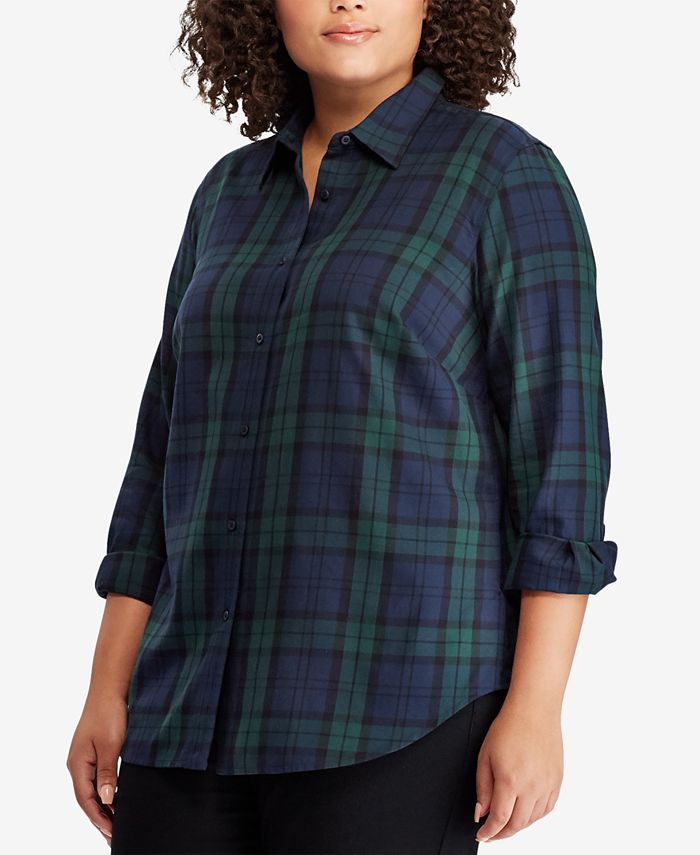 Lauren Ralph Lauren Plus Size Tartan Cotton Shirt - Macy's