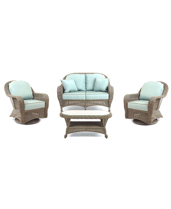 Furniture Sandy Cove Outdoor Wicker 4Pc. Seating Set (1 Loveseat, 2 Swivel Gliders and 1 Coffee