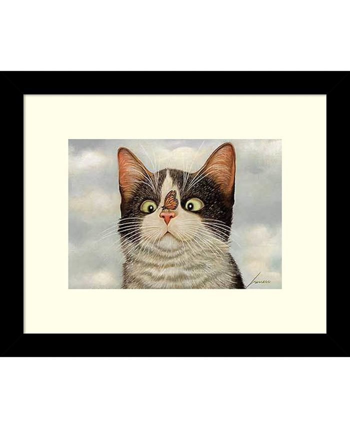 Amanti Art - Hugo Hege Cat and Butterfly 11x9 Framed Art Print