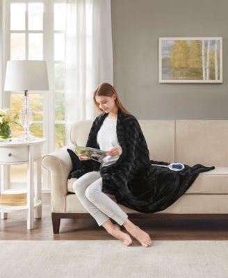 Duke Ribbed Electric Faux-Fur Throw, 50" x 70"